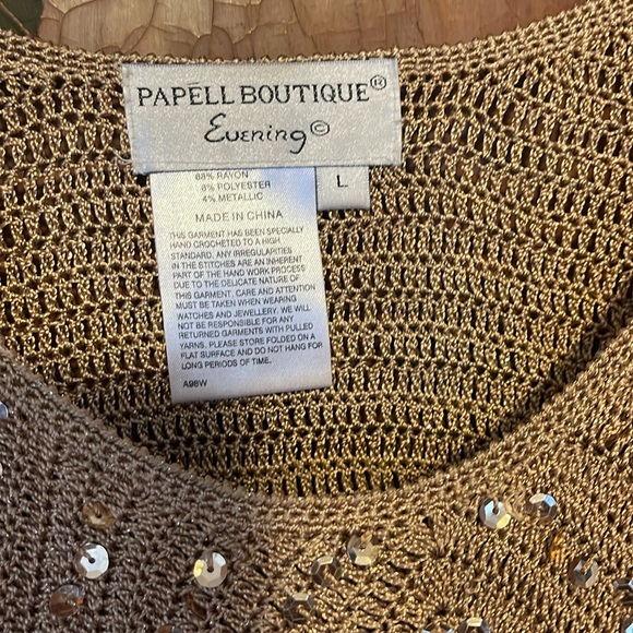 Papell Boutique Evening sequin top women’s large tan beige - Picture 3 of 4